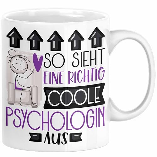 Psychologin Geschenk Tasse Geschenkidee für Psychologin Geburtstag Weihnachten Spruch So Sieht Eine Richtig Coole Psychologin Aus Kaffee-Becher (Weiß) von Trendation