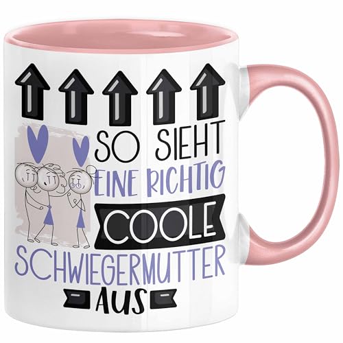 Schwiegermutter Geschenk Tasse Geschenkidee für Schwiegermutter Geburtstag Weihnachten Spruch So Sieht Eine Richtig Coole Schwiegermutter Aus Kaffee-Becher (Rosa) von Trendation