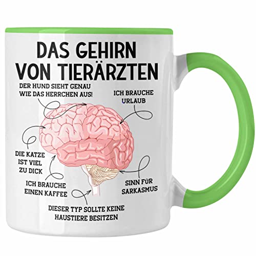 Trendation - Gehirn Tierarzt Tasse Tierärztin Geschenk Lustiger Spruch Sprüche Weihnachten Geburtstag (Grün) von Trendation