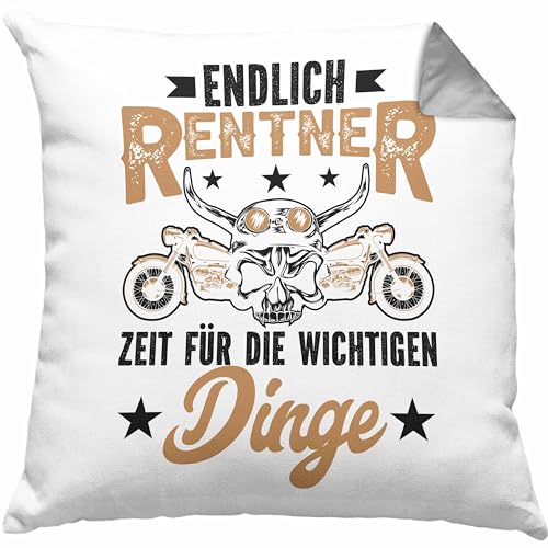 Trendation - Motorradfahrer Kissen Geschenk Rentner Opa Geschenkidee Geburtstag Weihnachten Lustiger Spruch Renteneintritt Dekokissen mit Füllung 40x40 (Grau) von Trendation