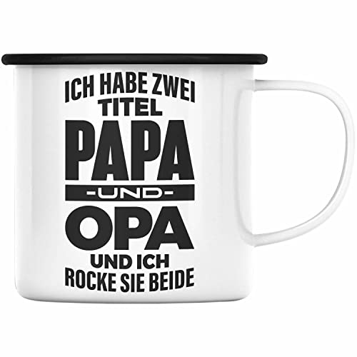 Trendation - Papa und Opa Emaille Tasse Geschenk für Opa Weihnachten Geburtstag Lustige Emaille Tasse Bester Opa (Schwarz) von Trendation