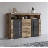 Helvetia Sideboard "Roger,Breite 132cm, stilvolle Schrank, 2 Holztüren 3 Schubladen", Kommode mit viel Stauraum, Einlegeböden verstellbar von Helvetia