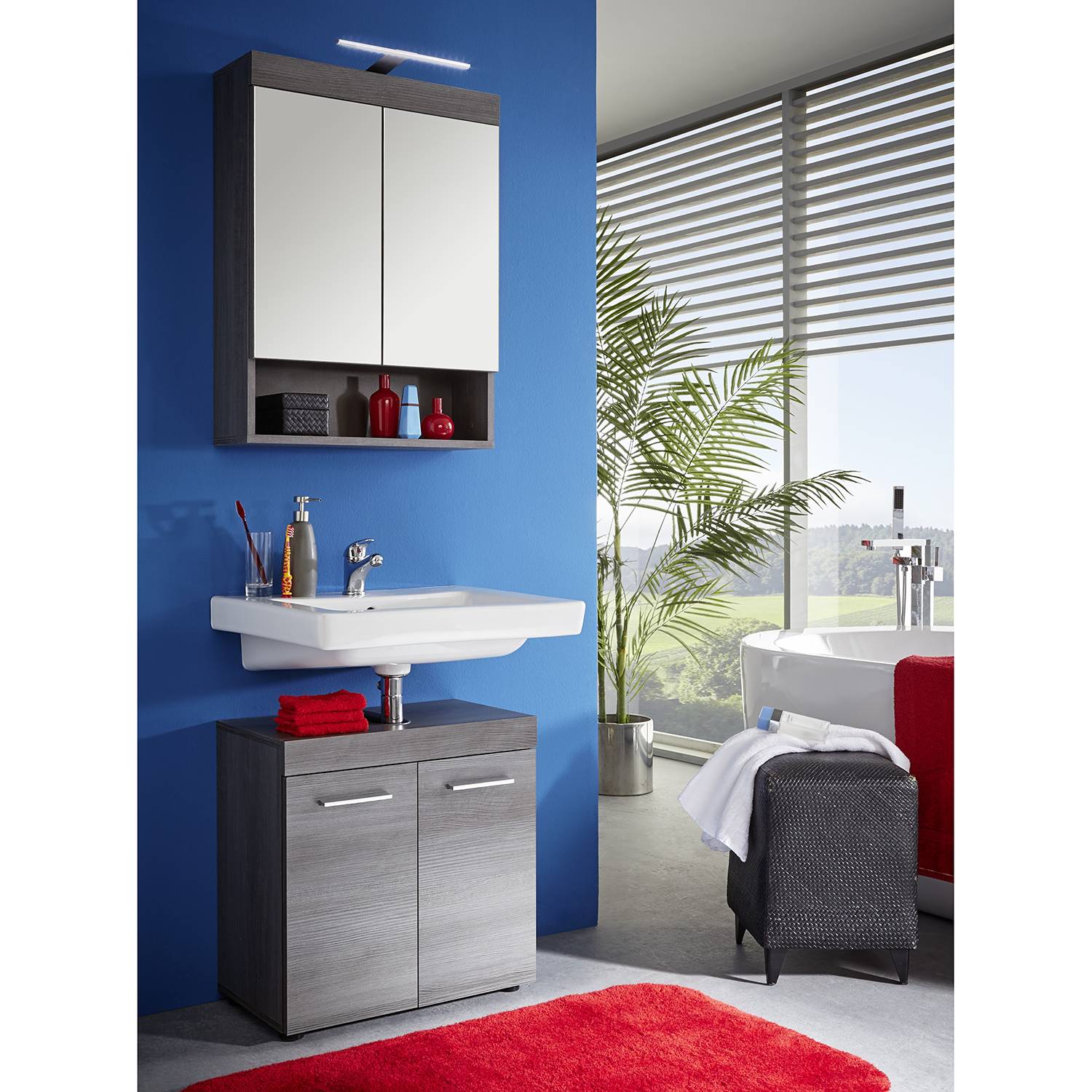 Trendteam Spiegelschrank Runner Spanplatte Rauchsilber 58x75x18 cm (BxHxT) Modern von Trendteam