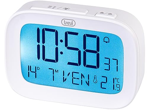 Trevi SLD 3850 Digitaler Wecker mit integriertem Thermometer, großes LCD-Display, Uhr und Kalender, Schlummerfunktion, Weiß von Trevi