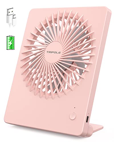 TriPole Tischventilator Leise, 2000mAh Ladefähige USB Ventilatoren Ausführen Bis zu 4-16 Std, 3 Geschwindigkeiten Tragbarer Akkulüfter-30dB, 180°Einstellbar, für Büro, Bibliothek, Reise-Rosa von TriPole