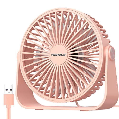 TriPole USB-Tischventilator, 3 Geschwindigkeiten, Luftstrom, Mini-Tischventilator, 360°-Drehung, tragbarer persönlicher Ventilator für Büro, Schlafzimmer, Outdoor-Camping, 1,5 m Kabel, rosa von TriPole