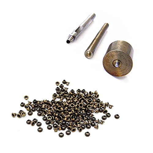 Set 3 die Set Hohl Lochstanze und 100 Stück von 2mm Ösen Öse Einstellwerkzeug Set für für Kleidung, Lederhandwerk und Scrapbooking - Unterlegscheiben Nicht Enthalten - Bronze von Trimming Shop