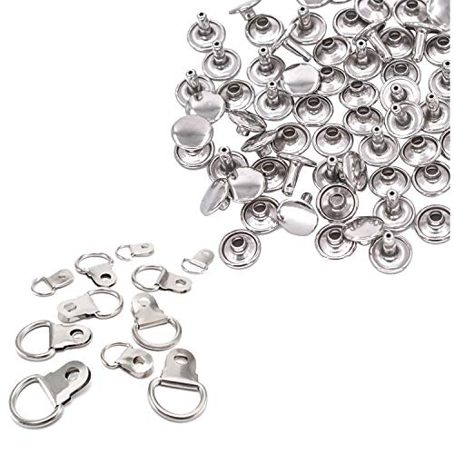 Trimming Shop D-Ring für Bilderrahmen, 10 mm, mit 6 mm Doppelkappen-Nieten, Befestigungszubehör für Haken, Wandhalterung, Spiegel, DIY-Projekte (Silber, 100 Stück) von Trimming Shop