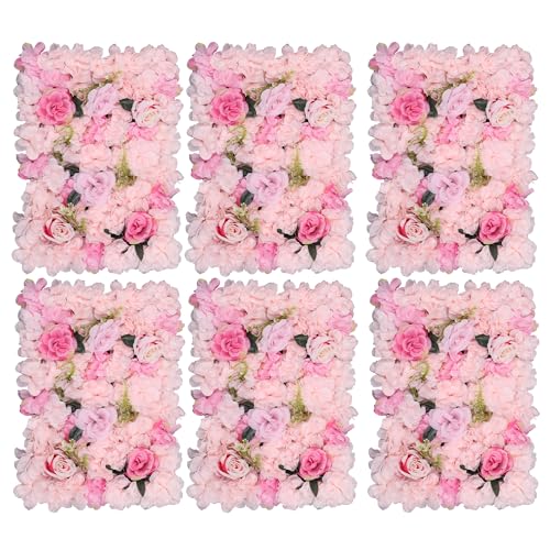 Trimming Shop Künstliche Blumen Wandpaneele DIY Gefälschte Blume Wand Seidenblume Romantischer, 60 cm x 40 cm, Hellrosa & Rosenrosa mit Blättern, 6 Stück von Trimming Shop