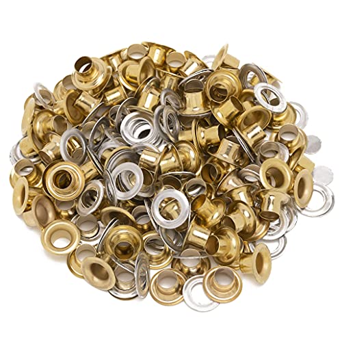 Trimming Shop Ösen aus Eisen mit Aluminium-Unterlegscheiben für Kleidung Dekoration, Lederarbeiten, Scrapbooking, Kunst und Handwerk, DIY-Projekte (6,5 mm, goldfarben, 100 Stück) von Trimming Shop