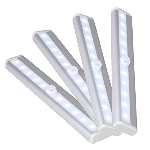 Trimming Shop Kabellose Unterschrankbeleuchtung, 10 LEDs, PIR, Bewegungssensor, batteriebetriebene LED-Schrankbeleuchtung, Magnetstreifen, zum Aufkleben für Garderobe, Küche, Treppe (4 Stück) von Trimming Shop