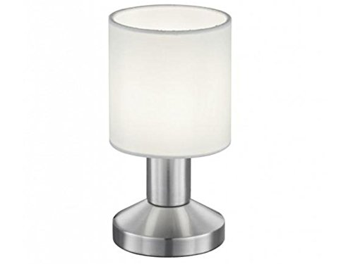 Klassische Touch LED Tischleuchte mit Stoffschirm in Weiß Ø 9,5cm Höhe 18cm - zeitlose elegante Tischbeleuchtung von Trio Beleuchtung