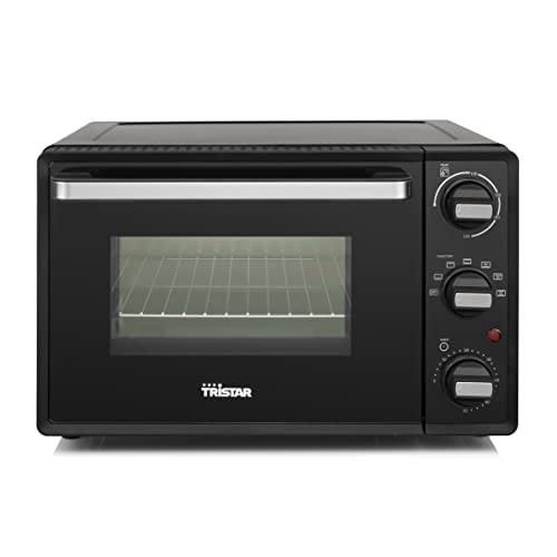 Tristar Mini-Backofen, 19 Liter Fassungsvermögen, Temperaturbereich bis 230°C, 1300 Watt Leistung, 60 Minuten Zeitschaltuhr, eine obere und untere Heizzone, mit Grillrost und Backblech, schwarz von Tristar