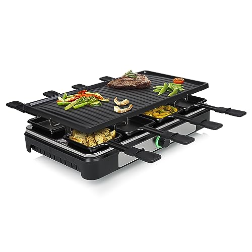 Tristar Raclette – 8 Personen – Kochfläche 42 x 23 cm – Einstellbarer Thermostat mit Lichtring – 1400 W – Schwarz – RA-2746 von Tristar