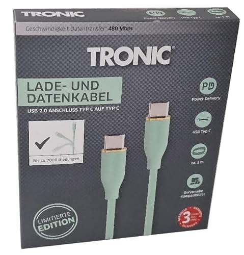 Tronic Smartphone Ladekabel Multi Kabel, Typ A auf C/Typ A auf Micro/Typ A auf Lightning - Große Auswahl (Typ C - Typ C/mint/Soft Touch) von Tronic