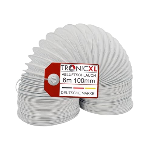 TronicXL PVC Abluftschlauch Ø 100 / 102mm 6m für Trockner 100er Klimaanlage Dunstabzugshaube Wäschetrockner Grow Schlauch für Abluft Ablufttrockner 100mm Trocknerzubehör von TronicXL