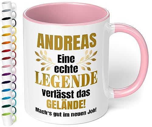 Abschiedsgeschenk Kollegen zum Renteneintritt oder Jobwechsel: Kaffee-Tasse personalisiert „Eine echte Legende verlässt das Gelände“ - Geschenk zum Abschied - Rente Ruhestand (Rosa) von True Statements