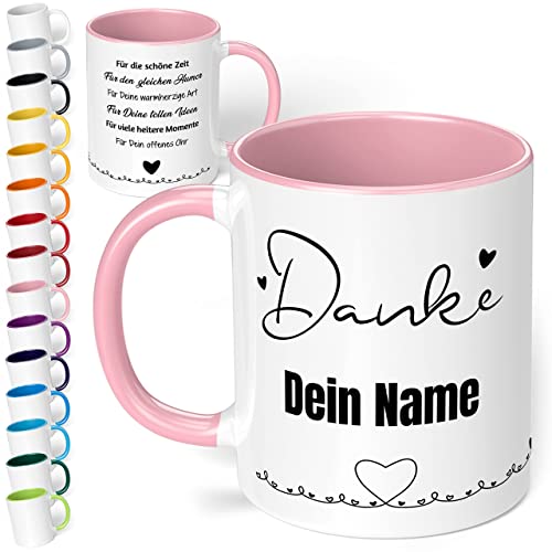 Dankeschön Geschenk für Freunde & Kollegen: Danke Tasse mit Namen „Danke für die schöne Zeit“ - personalisierte Kaffeetasse mit Spruch als moderne Dankeskarte | Abschiedsgeschenk (Rosa) von True Statements