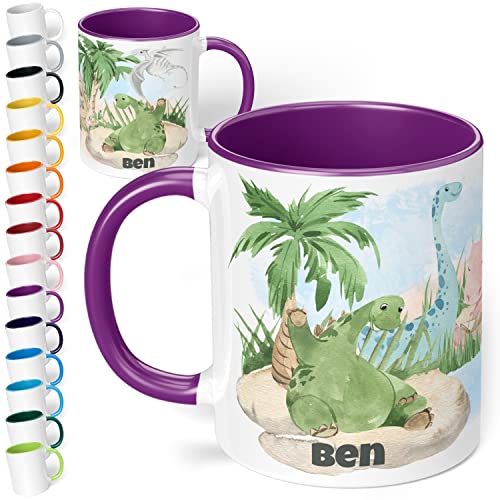 Dinosaurier Tasse mit Namen "Dinos" – Tasse personalisiert für Kinder – Dinotasse Kinderbecher Namenstasse für Jungen und Mädchen - schönes Geschenk & Mitbringsel Kindergeburtstag (Violett) von True Statements