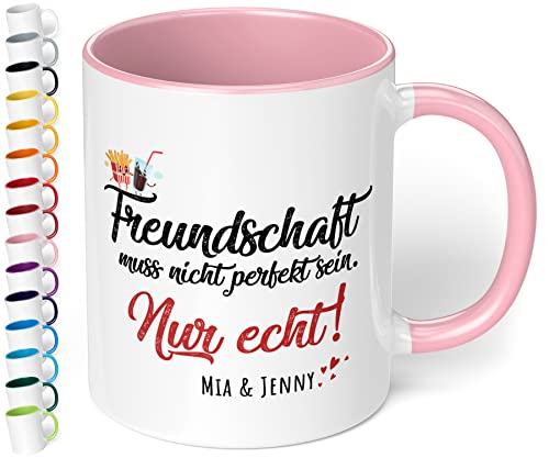 Freundschaft-Tasse Freundschaft muss nicht perfekt sein nur echt Wunsch Namen - personalisierte Kaffeetasse mit Wunsch-Name - spülmaschinenfest - Geschenk zu Weihnachten Geburtstag (Rosa) von True Statements