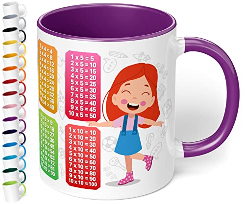 Kindertasse zum Rechnen lernen „1x1 mit Mädchen und Jungen Motiv“ – schöne Kinder-Tasse für Jungen und Mädchen - rundum bedruckt – Geschenk zu Weihnachten, Geburtstag (Violett) von True Statements