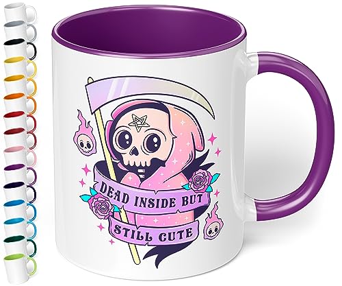 Lustige Keramik-Tasse „Dead inside but still cute“ - 330ml – Sense Kaffeebecher mit Spruch Statement Büro | Geschenke für Kollegen Arbeit Geburtstag Weihnachten (Violett) von True Statements