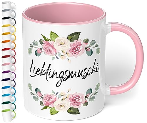 Lustige Keramik-Tasse „Lieblingsmuschi“ – 330ml - Kaffeebecher mit Spruch Statement Geschenke für Freundin zum Geburtstag Weihnachten (Rosa) von True Statements