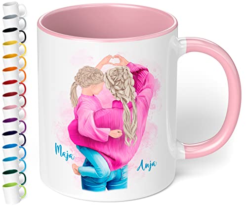 Mama-Tochter-Tasse personalisiert mit Namen & Aussehen „Mutter mit Tochter im Partnerlook“ – Kaffeetasse | Geschenkideen für die beste Mama - Geschenke zum Muttertag & Geburtstag (Rosa) von True Statements