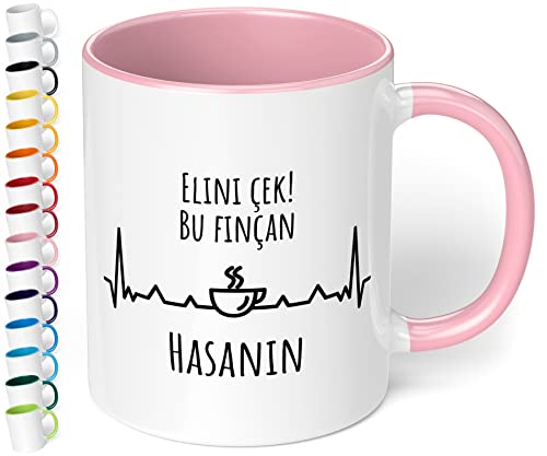 Personalisierte Tasse Elini çek! Bu finçan Wunschname - türkische Kaffeetasse Finger weg mit Namen – für türkische Kollegen im Büro – individuelles Geschenk zum Geburtstag, Silvester (Rosa) von True Statements