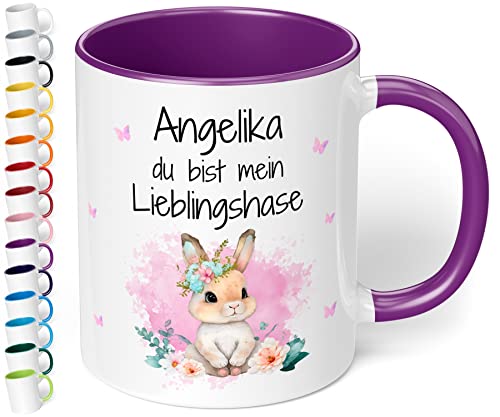 Romantische Tasse personalisiert mit Namen „Du bist mein Lieblingshase“ – 330ml Keramik Kaffeetasse – kleine Geschenke Ostern Geburtstag Weihnachten Liebesgeschenke (Violett) von True Statements