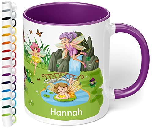 Tasse für Mädchen mit Namen „Zauberhafte Feen – Tasse mit Feen personalisiert für Kinder – Feen Kinderbecher Namenstasse - Geschenk zum Geburtstag & Mitbringsel Kindergeburtstag (Violett) von True Statements