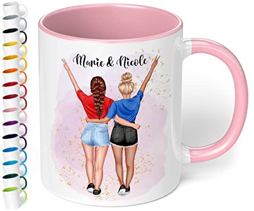 Tasse für beste Freundin „Freundinnen im Sommerlook“ – Kaffeetasse personalisiert mit Namen & Aussehen | BFF best friends | originelle Geschenke für BFF zum Geburtstag, Weihnachten (Rosa) von True Statements