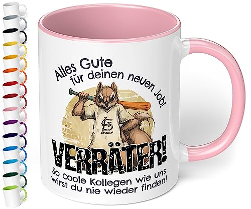 True Statements Abschiedsgeschenk für Kollegen - Kaffeetasse mit Spruch „Alles Gute für neuen Job Verräter“ - lustige Kaffeetasse als Geschenk zum Abschied Jobwechsel (Rosa) von True Statements