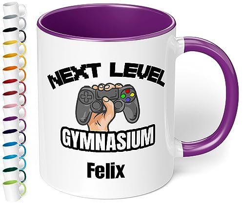 True Statements Geschenk Gymnasium für Jungen & Mädchen zum Schulwechsel 5. Klasse: Keramik-Tasse mit Namen „Next Level Gymnasium“ – Übertritt Grundschule Gymnasium Geschenk (Violett) von True Statements