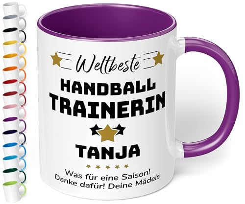 True Statements Geschenk für Trainerin: Keramik-Tasse „Weltbeste Trainerin“ personalisiert mit Sportart, Namen und Wunschtext – Kaffeebecher 330ml. – Tanz Zumba (Violett) von True Statements