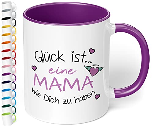 Mama Tasse Glück ist eine Mama wie dich zu haben - HERZ - hochwertige Kaffeetasse - Kaffeebecher mit Spruch - spülmaschinenfest - Geschenk für Mama zum Muttertag, Weihnachten, Geburtstag (Violett) von True Statements