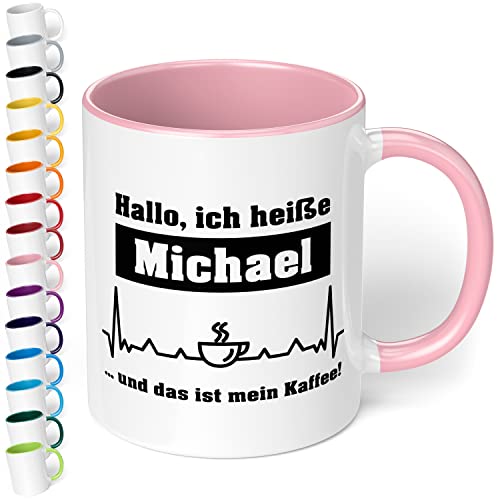 True Statements Tasse Hallo ich heiße Wunschname und das ist mein Kaffee personalisiert - personalisierte Kaffeetasse mit Wunsch-Name - spülmaschinenfest - tolles Geschenk zu Weihnachten, innen rosa von True Statements