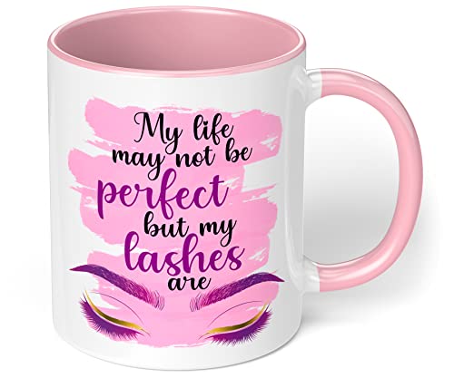 True Statements Tasse my life may not be perfect but my lashes are - Kaffee-Tasse mit Spruch - Geschenk für Frau und Freundin, inner rose von True Statements