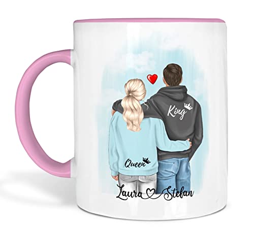 True Statements personalisierte Paar Tasse - King & Queen - Aussehen u. Namen anpassbar Rosa von True Statements