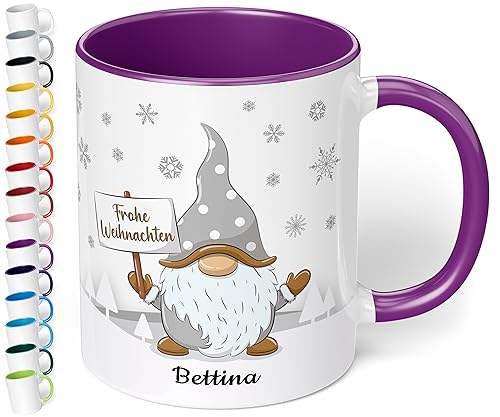 True Statements Weihnachtstasse mit Namen personalisiert „Frohe Weihnachten“ - mit Gold-Wichtel-Motiv - 330ml Keramik Kaffee-Becher mit Spruch – Geschenk zu Weihnachten (Violett) von True Statements