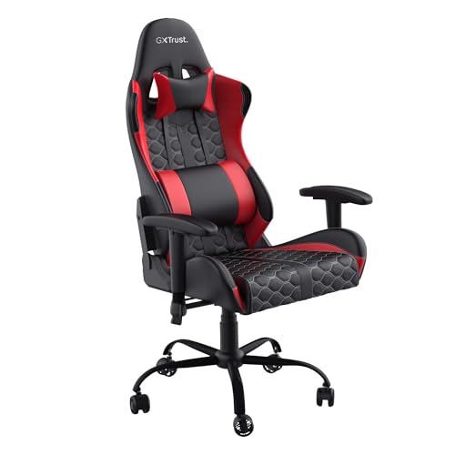 Trust Gaming GXT 708R Resto Gaming Stuhl, 360° Drehbar, Bürostuhl mit Abnehmbaren Kissen, Höhenverstellbarer Stuhl für Computer, Abschließbarer Stuhl – Rot von Trust Gaming