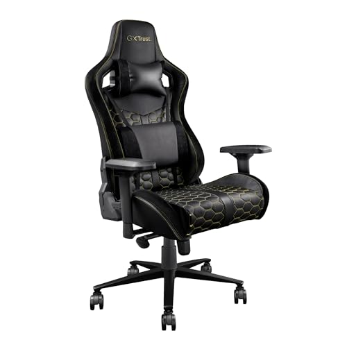 Trust Gaming GXT 712 Resto Pro Gaming Stuhl, 360° Drehbar, Veganem PU-Leder, Anpassbarer Ergonomischer Bürostuhl mit Abnehmbaren Kissen, Schreibtischstuhl für Computer, Gamer Stuhl, Schwarz von Trust Gaming