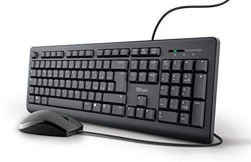 Trust Taro USB-Tastatur und Maus, kabelgebunden, italienisches QWERTY-Layout, für PC/Laptop/Notebook Mac/Windows, Kabel von 1,8 m, Tastatur flüssigkeitsbeständig, ergonomisch, schwarz von Trust