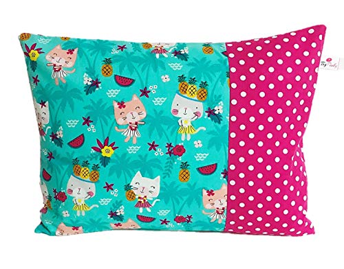 TryPinky® Kissenhülle Babykissen 30 X 40 cm Hawai Katze Türkis Punkte Pink Kissenbezug für Kissen 100% Baumwolle BW Kinderzierkissen Mädchen Katzen von TryPinky