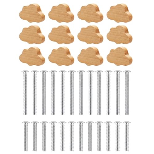TsoLay 12 Robuste Schubladenknöpfe Aus Buchenholz in Form Einer Wolke. Holzfarbene Holzschrankgriffe für Schränke und Möbel. von TsoLay
