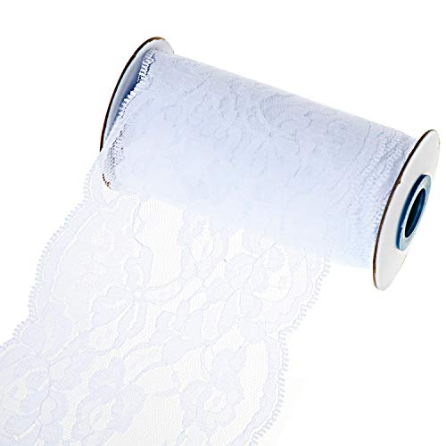 TsunNee 14 cm x 10 m Blumenspitzenrolle Tischläufer, Spitze Stuhlschärpe, Spitzen-Tutu-Material, Spitzenschleife für DIY Hochzeit Party Stuhl Tisch Kunst Handwerk Dekor, Weiß von TsunNee