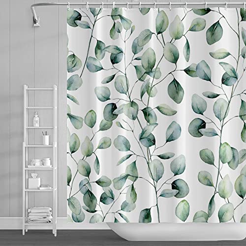 Ttincceer 180x200cm Eukalyptus Duschvorhang Frühling Sommer Grün Pflanze Blätter Salbei Badezimmer Vorhang Modern Polyester Botanische Duschvorhänge Wasserdicht Badewanne Vorhang von Ttincceer