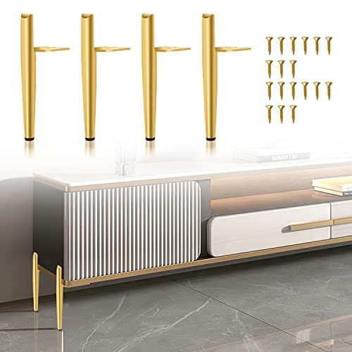 Tubiaz 4 Stück Möbelfüße Höhe 13cm, Gold Metall Tischbeine Belastbar bis 600 Kg, Möbelbeine Sofafuß Schrankfüße für TV-Schrank, Bett, Sofa undandere Möbel, M4-GGP8804Z von Tubiaz