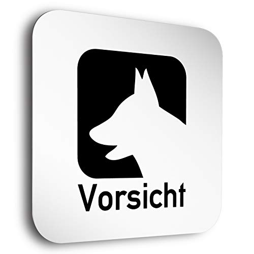 Türschilder24 Aluminium- Türschild • Vorsicht bissiger Hund • In der Größe 150 x 150mm • Besonderheit: unsichtbare 5mm Abstandhalter verleihen dem Warnschild einen exklusiven schwebe Effekt von Türschilder24