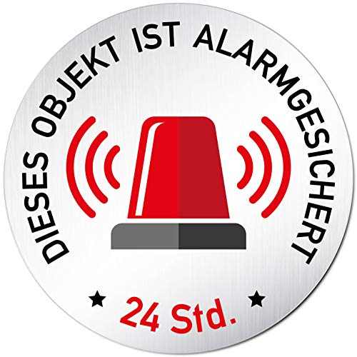 Türschilder24 XXL Türschild • Ø 100 mm rund • Schild Alarm gesichert • aus veredeltem Aluminium Vollmaterial • geschliffene Edelstahloptik • 100% Made in Germany von Türschilder24